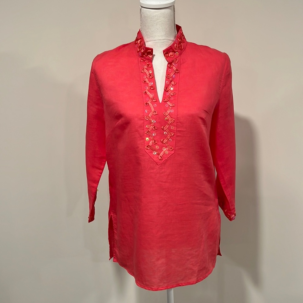 Marisa Christina Linen Blend Embellished Tunic Top Size Medium